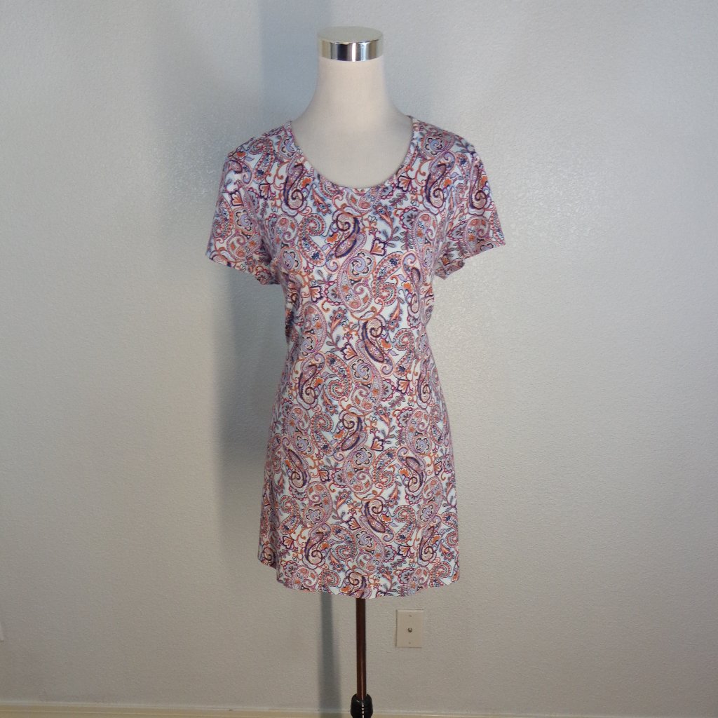 Lands' End Sz L/P 14-16 Blue White Paisley Scoop Neck Shift Dress Euc!